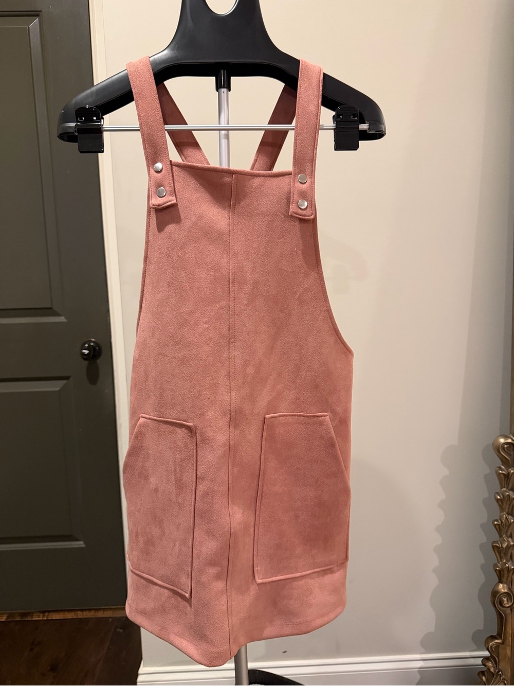 Forever 21 Dusty Rose Faux Suede Pinafore Overall Dress S